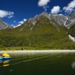 Inflatable Kayak in the Hollyford Sound, New Zealand